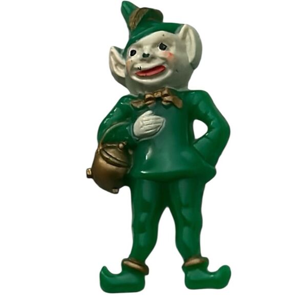 Vintage Green and Gold Leprechaun Brooch - Picture 1 of 4
